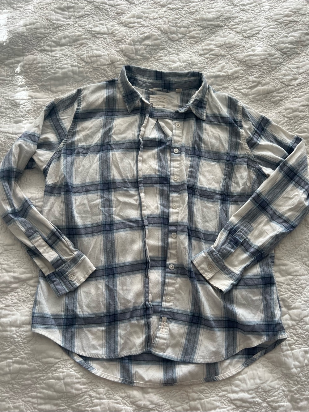 Weatherproof Blue and White Plaid Button-Down Shirt